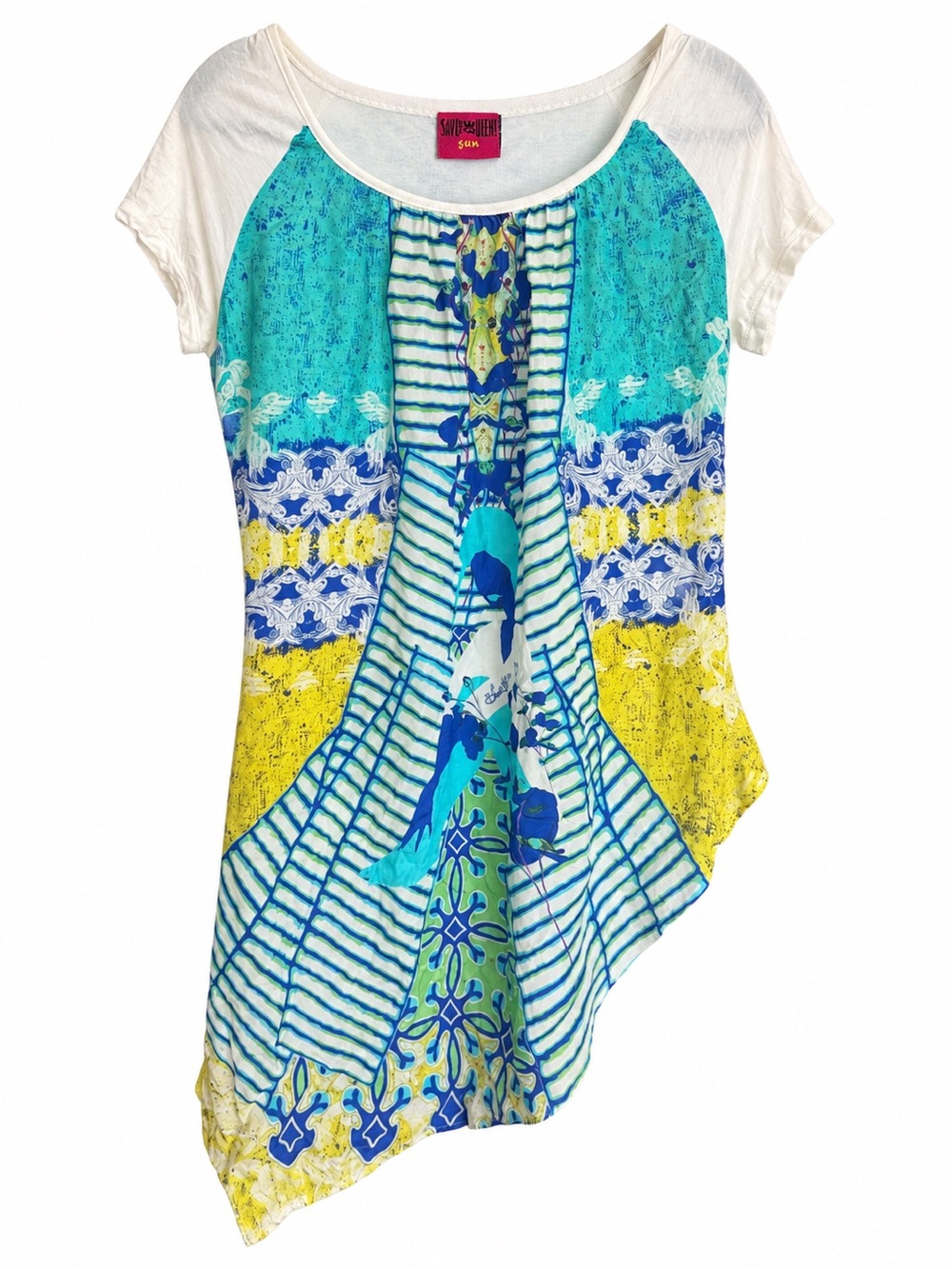 Save The Queen Short Sleeve Asymmetrical Tee - Silk front